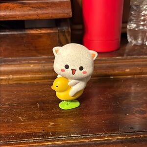 Cute Cat and Duck Figurine - White and Yellow